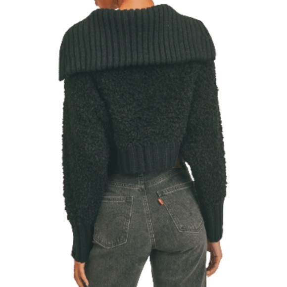 Sage The Label Hillary Black Crop Chunky Zip Up Sweater Cape Collar Size Large - Picture 3 of 16